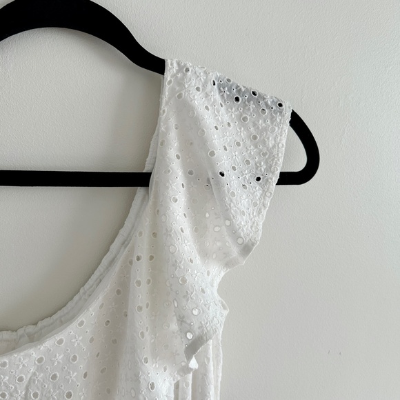 Madewell One-Shoulder White Lace Ruffle Dress with Black Silk Belt Size XS - Picture 2 of 11